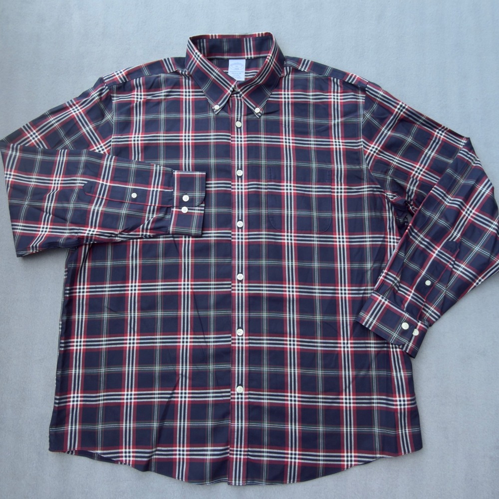 Brooks Brothers 1818 Original Shirt Mens XL Regular Non-Iron Plaid Navy Red